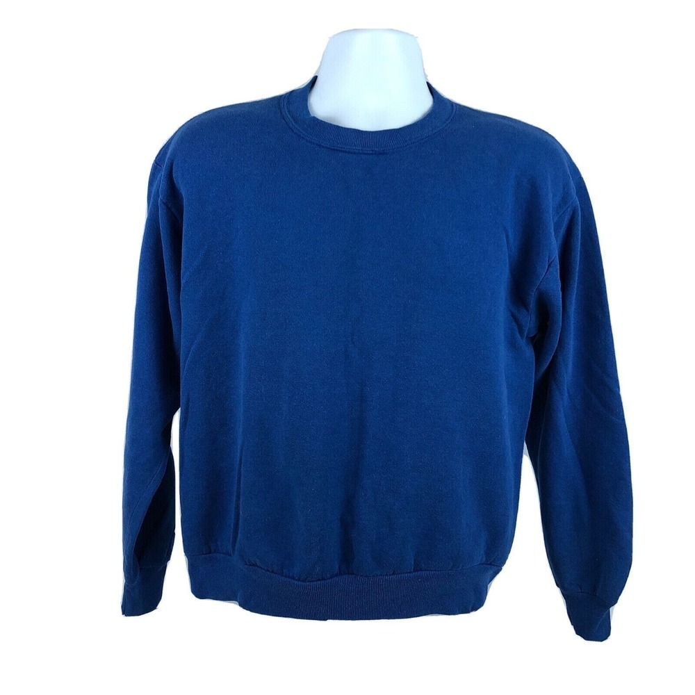 Jerzees Vintage 80s Plain Blank Blue Sweatshirt Size Medium USA 50/50 Workout‎
